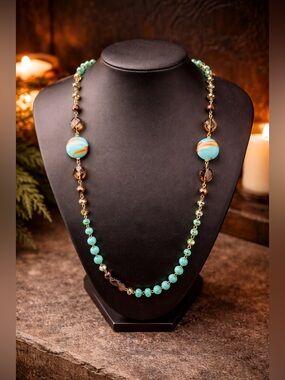 🩵 Vintage Vendôme Designer Turquoise & Smoky Crystal Statement Necklace